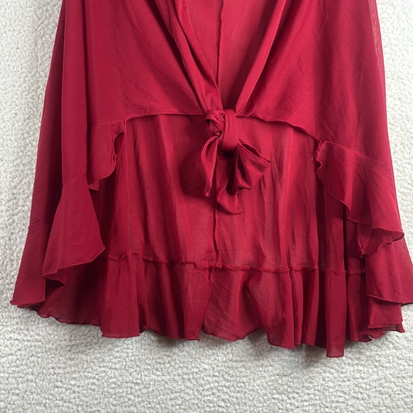 NWT Kiyonna Womens Red Sheer Ruffle Hem Tie-Front Cape M MEDIUM - Picture 5 of 8